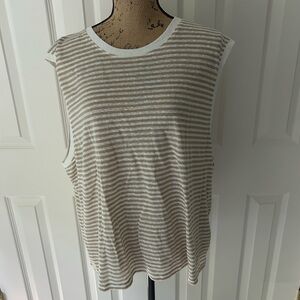 Striped Sleeveless Tee - White and Tan